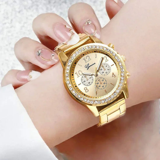 Reloj de pulsera de lujo para mujer, de acero inoxidable, informal, de cuarzo, color oro rosa y diamantes, 2025