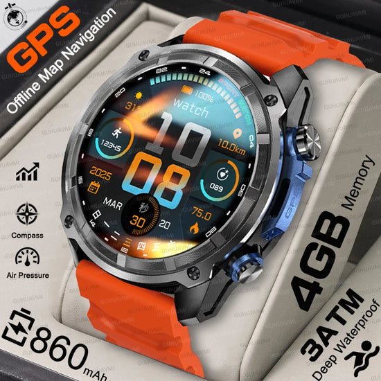 Reloj inteligente táctico T-Rex 2025, GPS integrado, mapa sin conexión, TWS, 4 GB de memoria, IP69K, resistente al agua, para natación, para hombre, pulsera inteligente militar