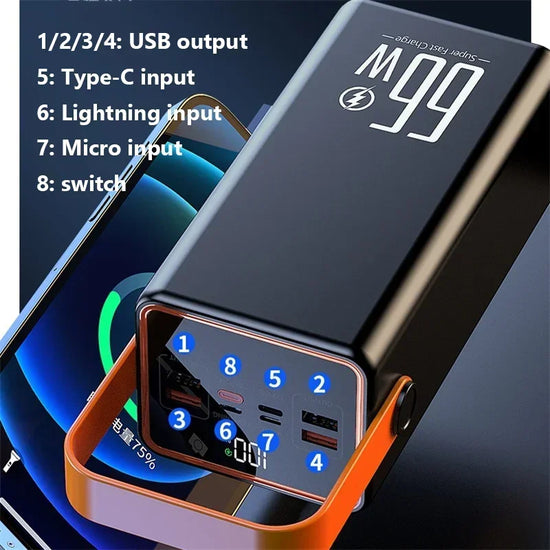 Hot Portable Power Bank 22.5W 70000mAh Large Capacity External Spare Battery Fast Charging 50000mAh Powerbank for IPhone Xiaomi