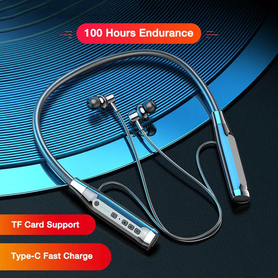 Auriculares Bluetooth EARDECO con 100 horas de reproducción y banda para el cuello, inalámbricos, graves profundos, con micrófono estéreo