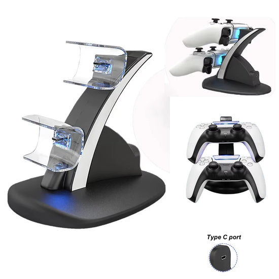 Dual Fast Charging Station For PS5 Wireless Controller Gamepad Type-C LED Charger Dock Stand Base for PlayStation 5 Accessories