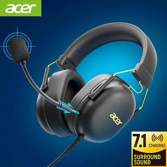 Auriculares Acer OHW200 2025 con sonido envolvente 7.1, cable USB, micrófono y cancelación de ruido para PC y portátiles.